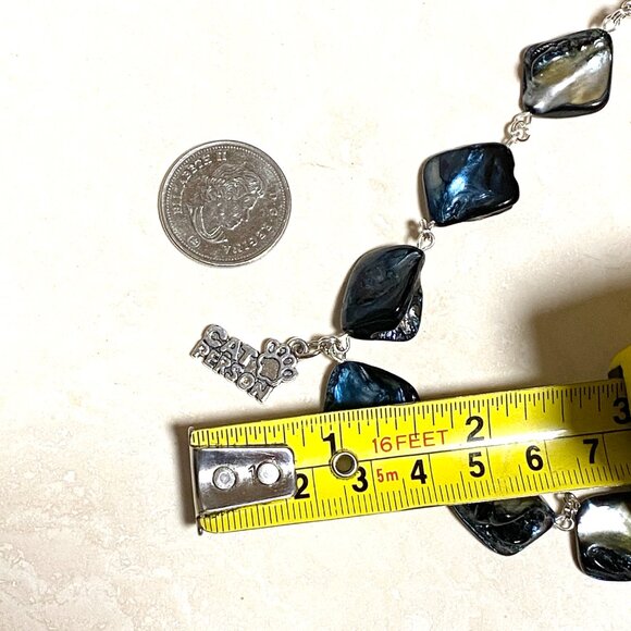 Blue Irregular Mother of Pearl Shell Necklace + Cat Person Paw Print Pendant - Picture 12 of 13